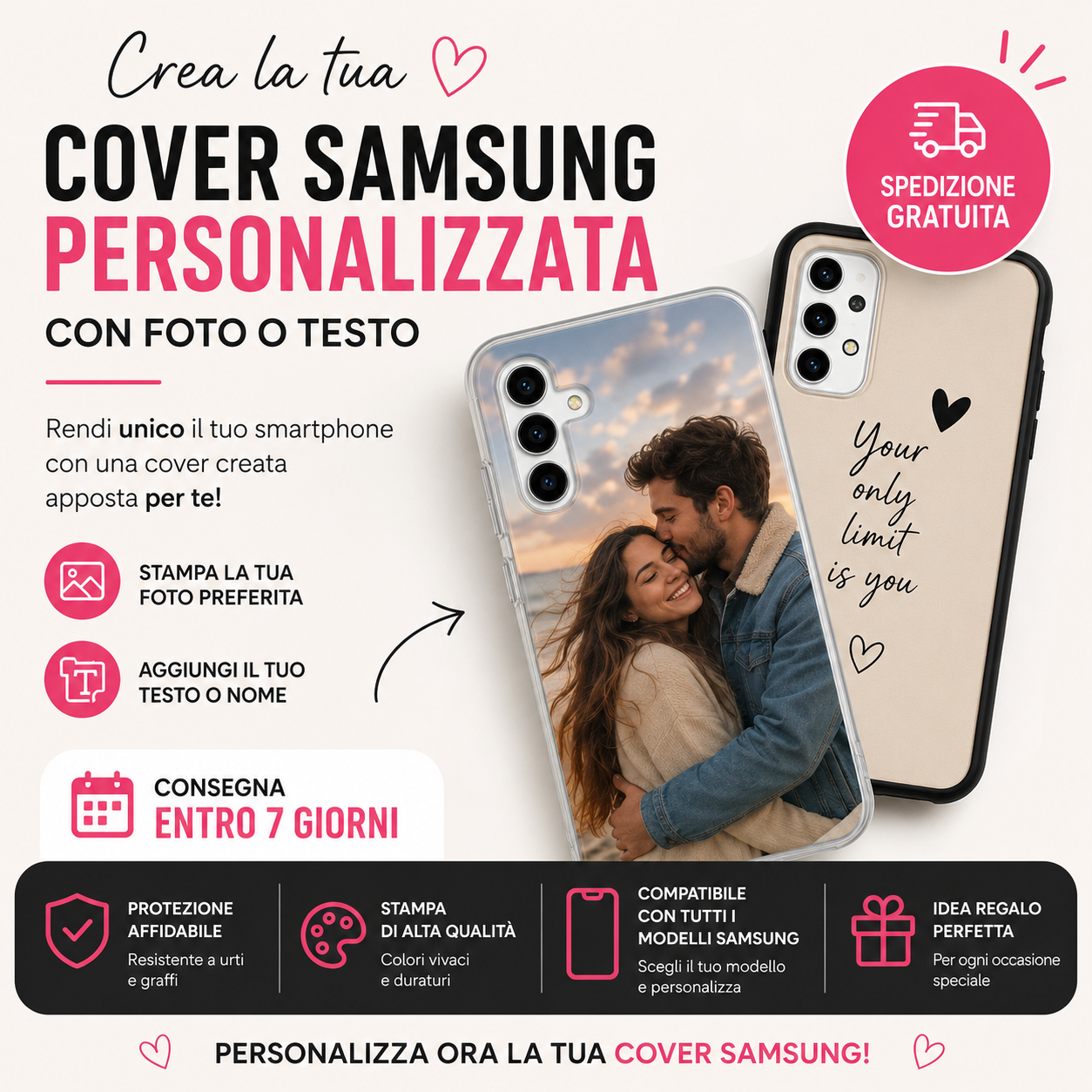 Cover Samsung Personalizzata con Foto o Testo – Spedizione Gratuita